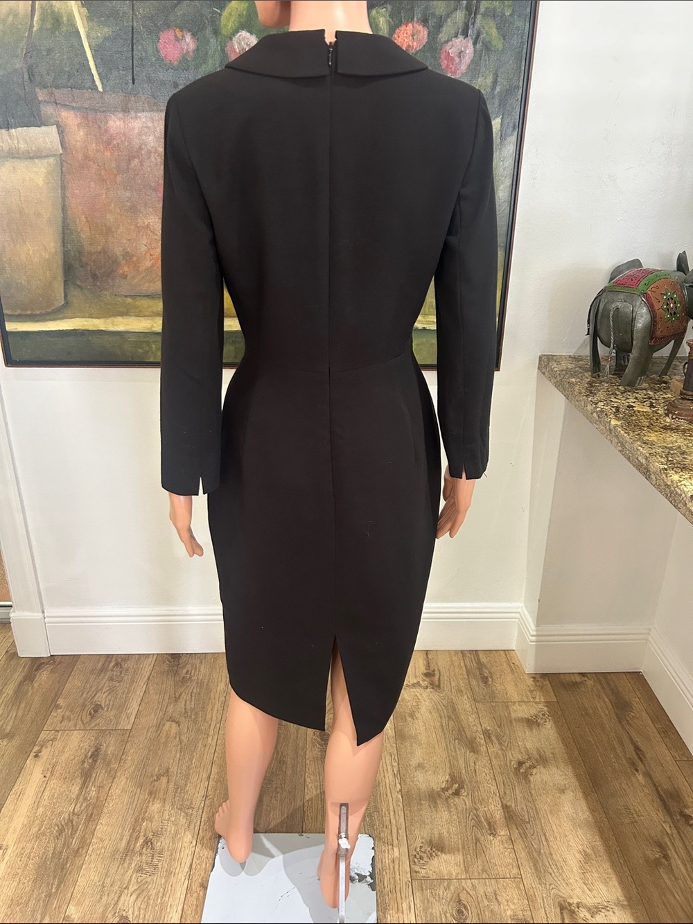 LK Bennett London Classic Black Long-Sleeve faux wrap Sheath Dress - Picture 5 of 12
